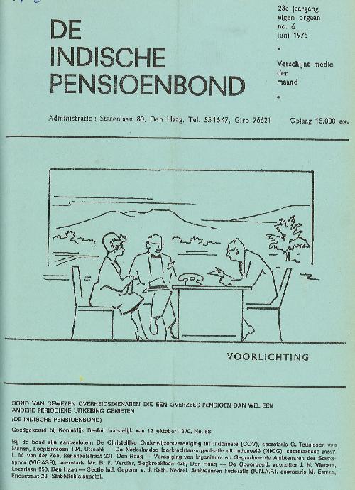 Voorkant van het informatieblad van De Indische Pensioenbond